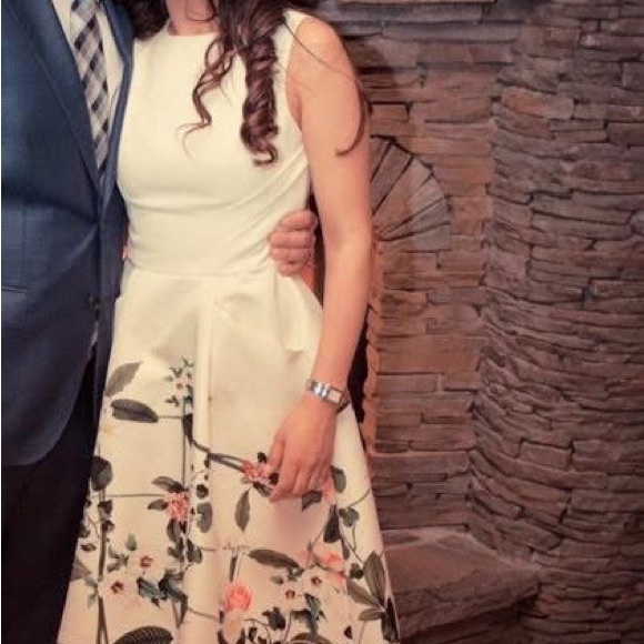 Cream A-Line Midi Dress for Wedding Guests - Picture 1 of 2